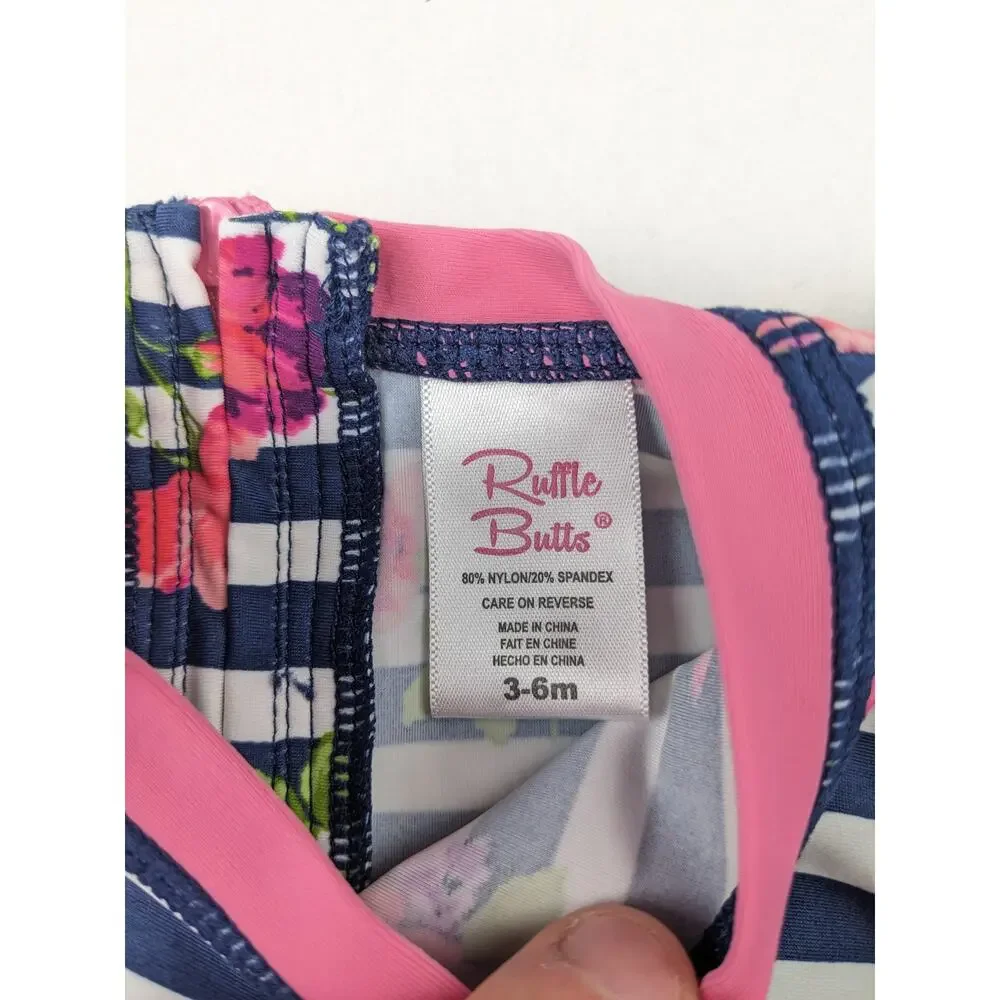 Rufflebutts Navy Stripe/Floral Swimsuit